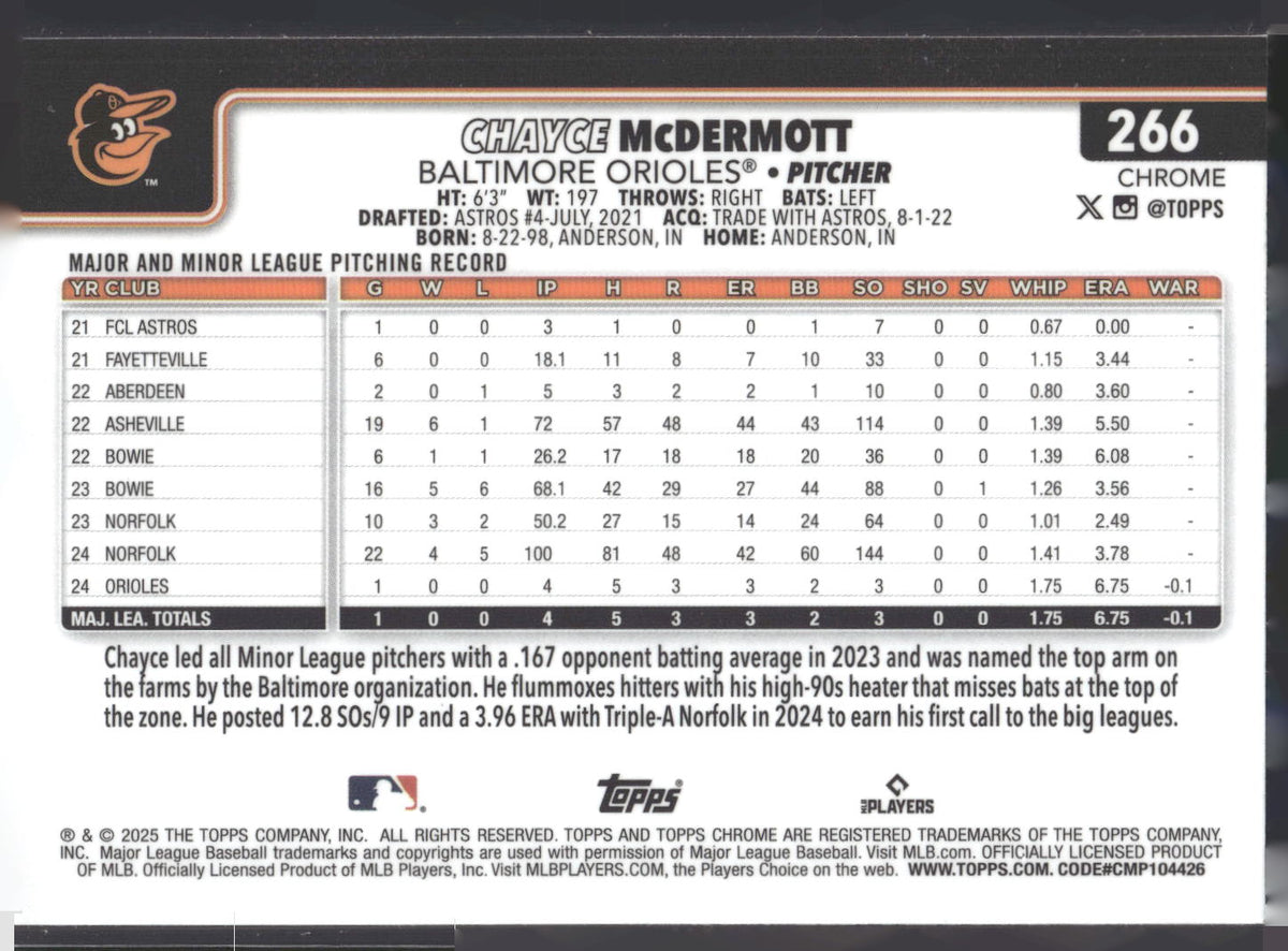 2025 Topps Chrome #266 Chayce McDermott