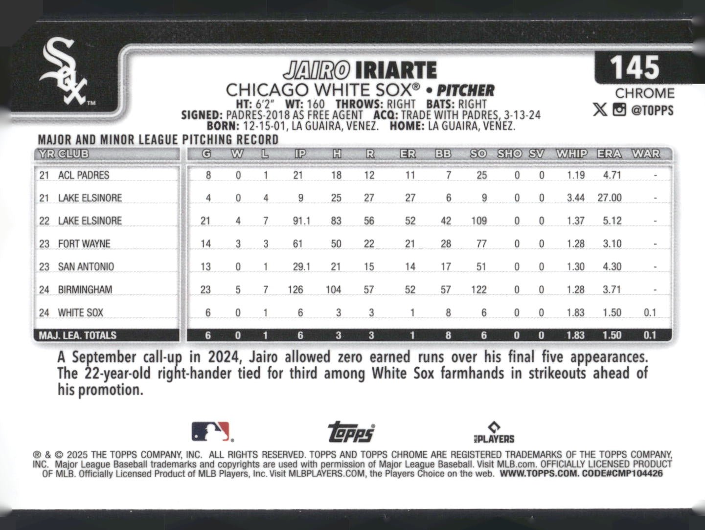 2025 Topps Chrome #145 Jairo Iriarte
