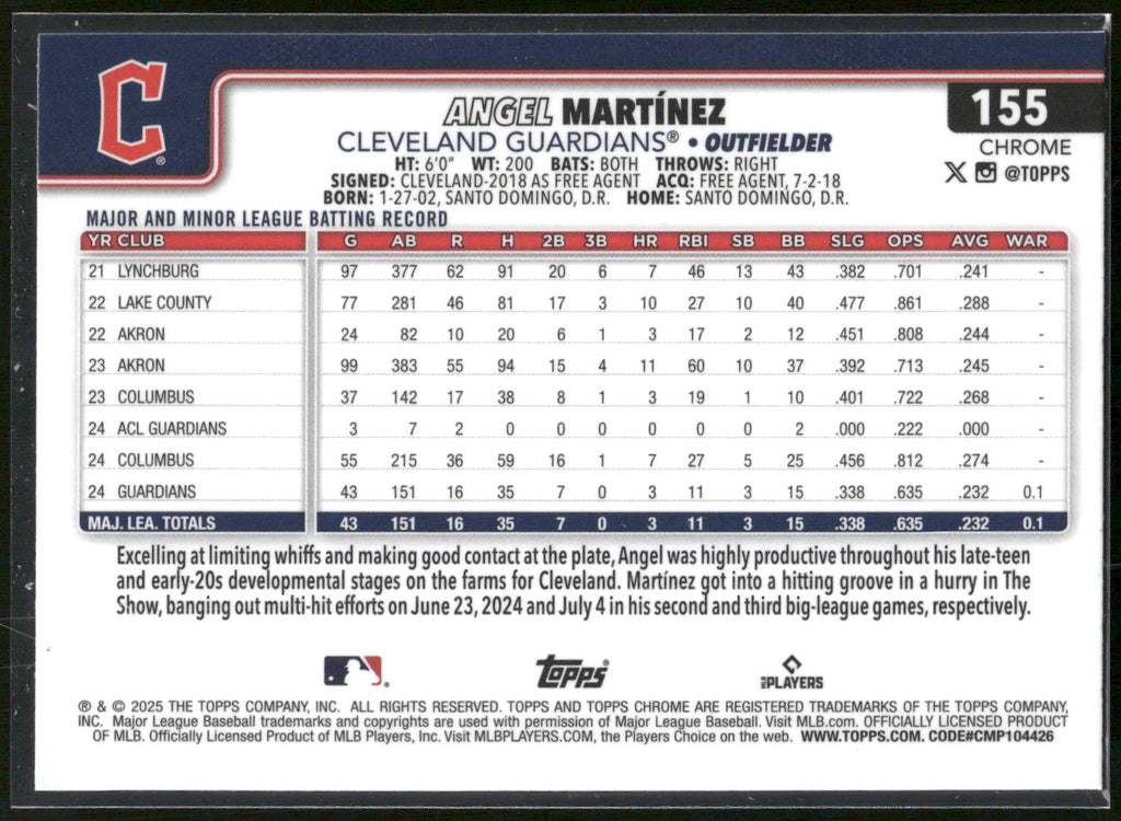2025 Topps Chrome #155 Angel Martínez