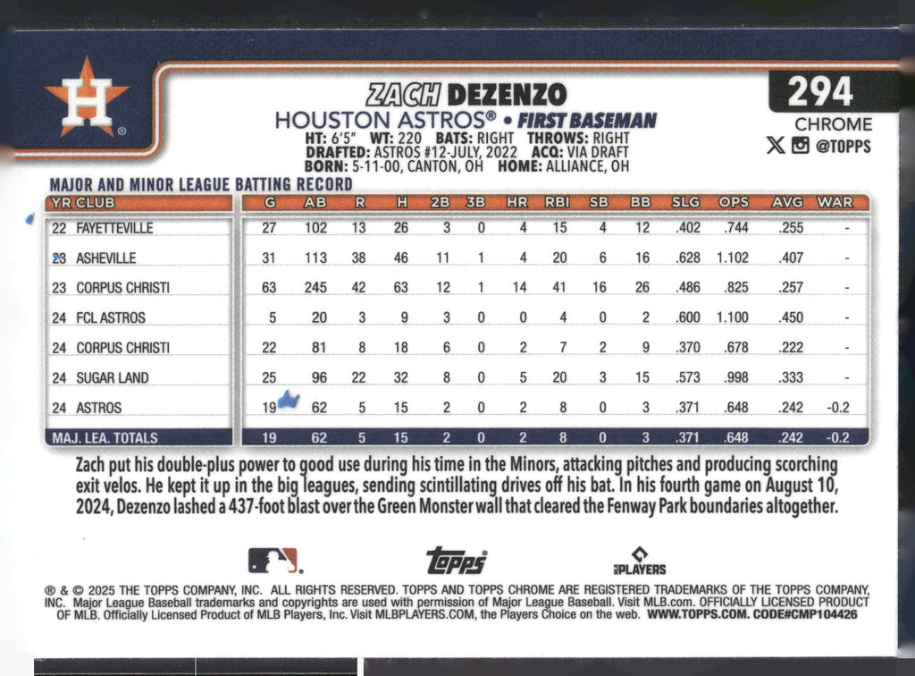 2025 Topps Chrome #294 Zach Dezenzo