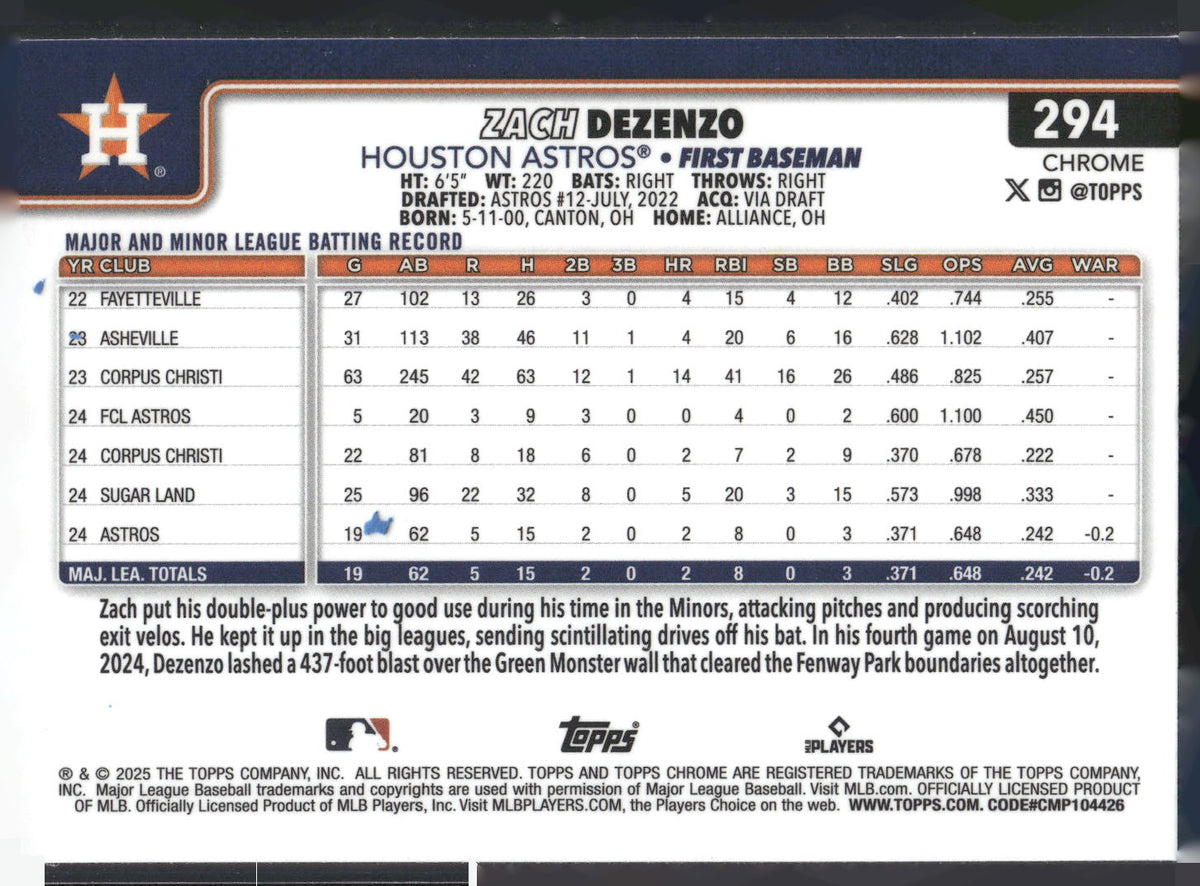 2025 Topps Chrome #294 Zach Dezenzo