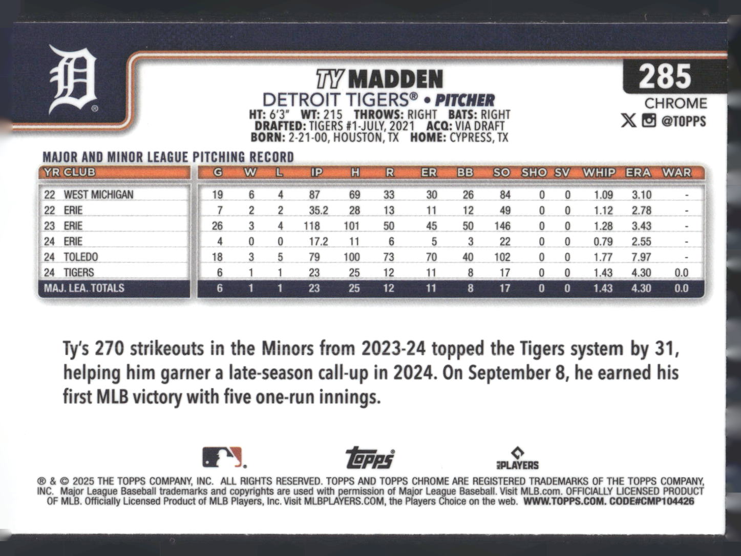2025 Topps Chrome #285 Ty Madden