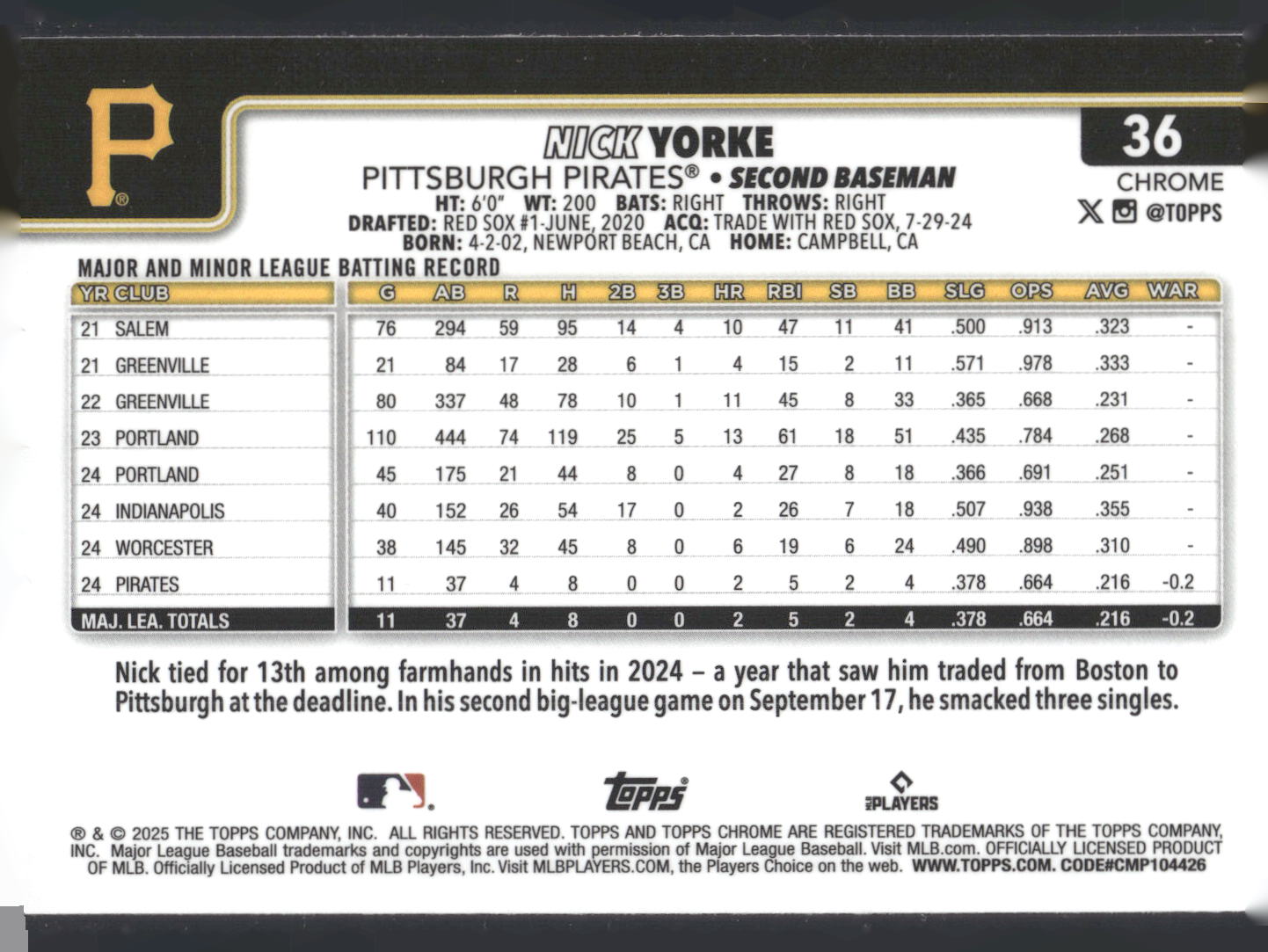 2025 Topps Chrome #36 Nick Yorke