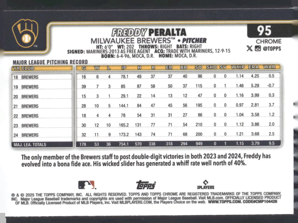 2025 Topps Chrome #95 Freddy Peralta