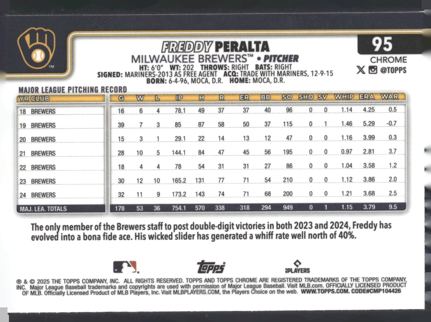 2025 Topps Chrome #95 Freddy Peralta