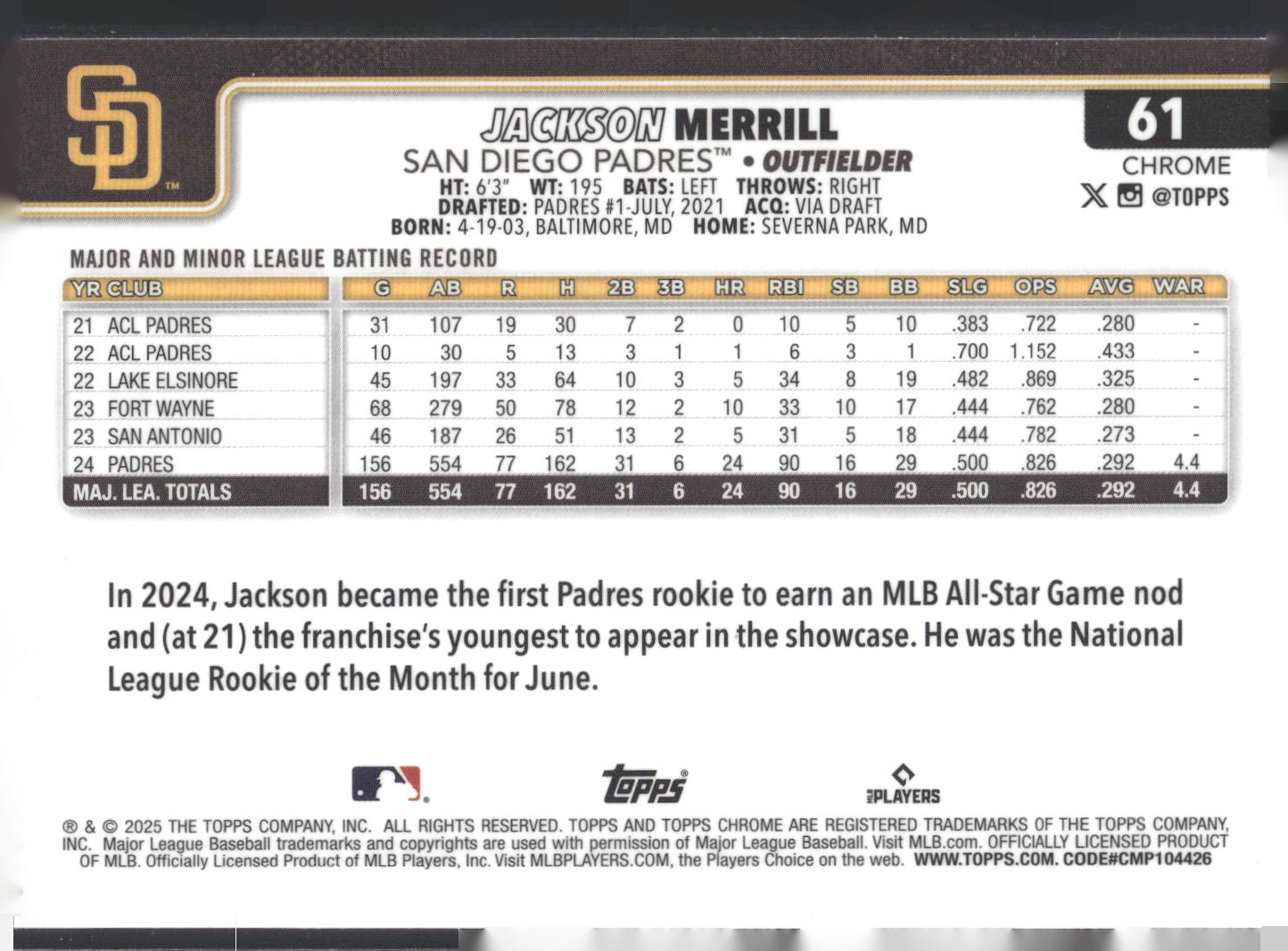2025 Topps Chrome #61 Jackson Merrill