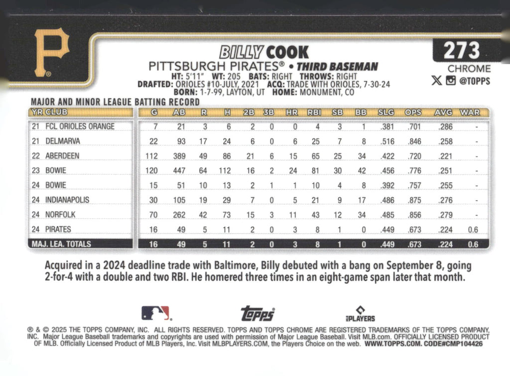2025 Topps Chrome #273 Billy Cook