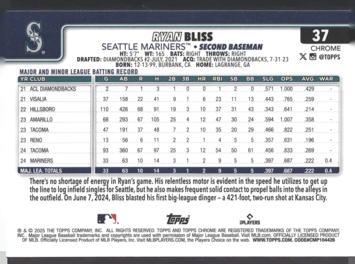 2025 Topps Chrome #37 Ryan Bliss