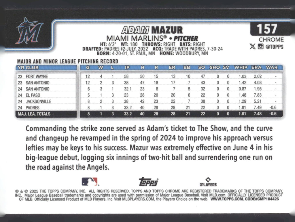2025 Topps Chrome #157 Adam Mazur