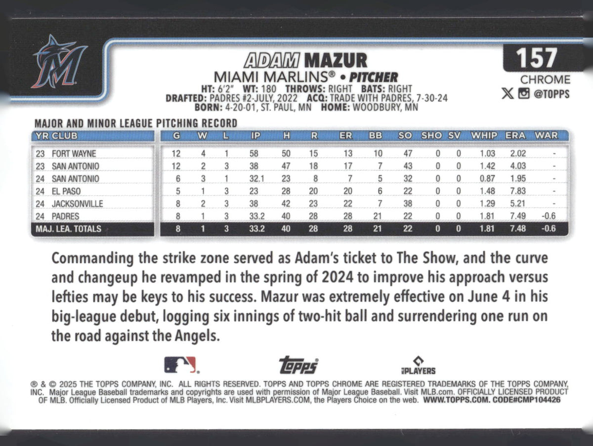 2025 Topps Chrome #157 Adam Mazur