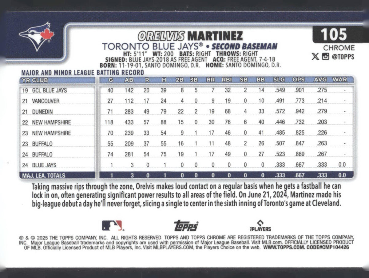 2025 Topps Chrome #105 Orelvis Martinez