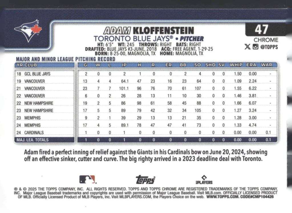 2025 Topps Chrome #47 Adam Kloffenstein