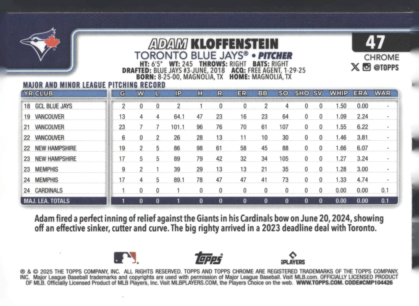 2025 Topps Chrome #47 Adam Kloffenstein