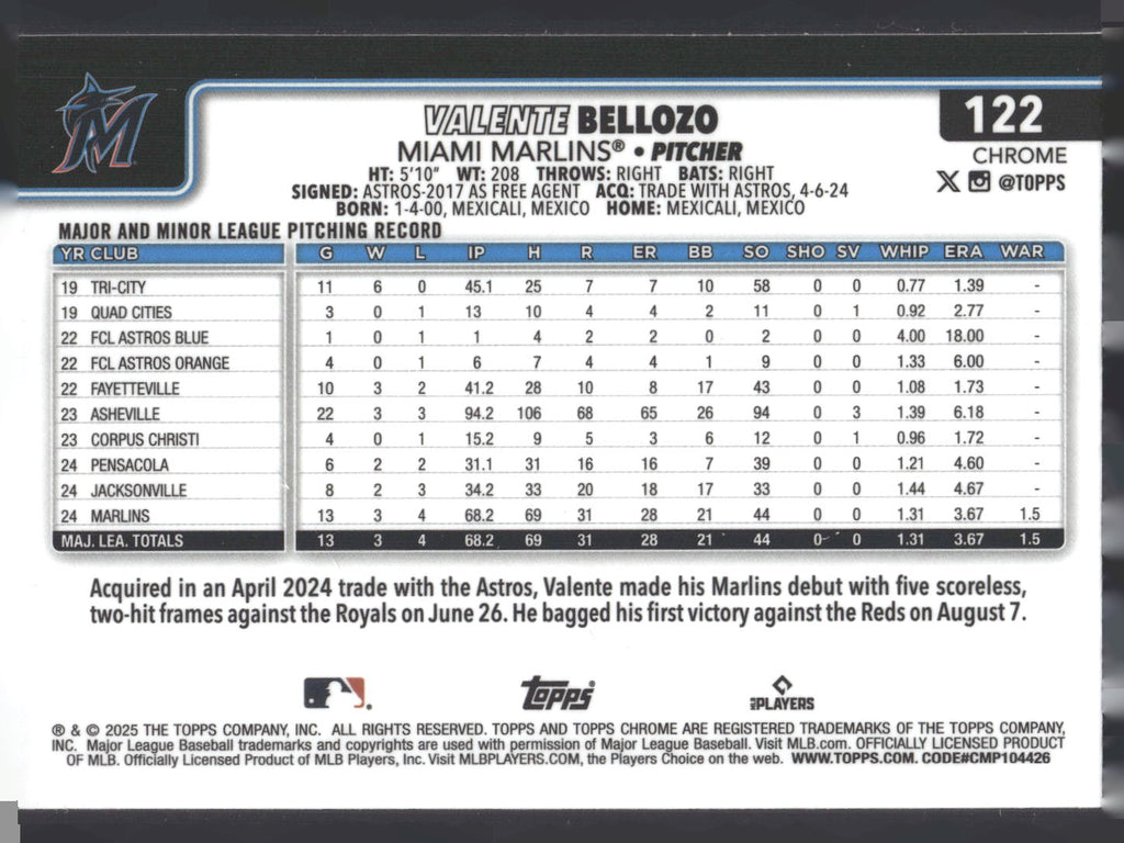 2025 Topps Chrome #122 Valente Bellozo