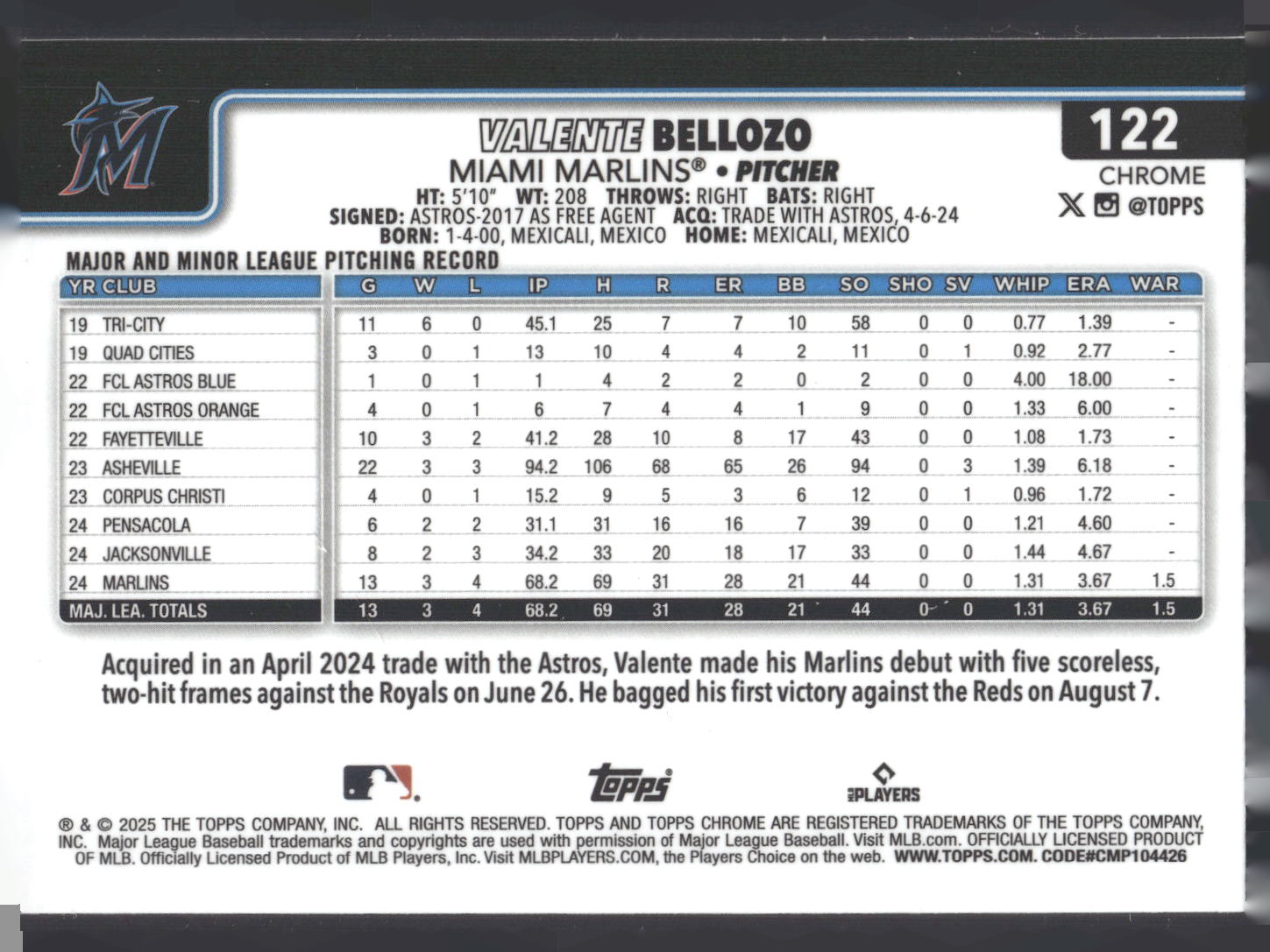 2025 Topps Chrome #122 Valente Bellozo