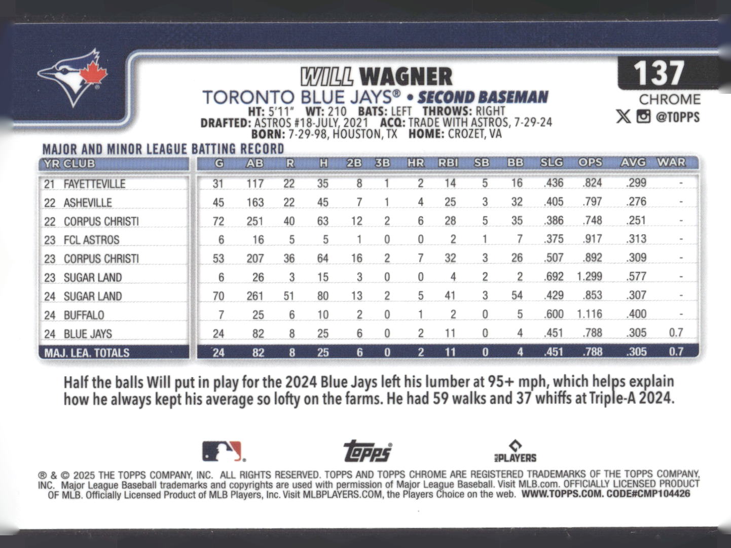 2025 Topps Chrome #137 Will Wagner