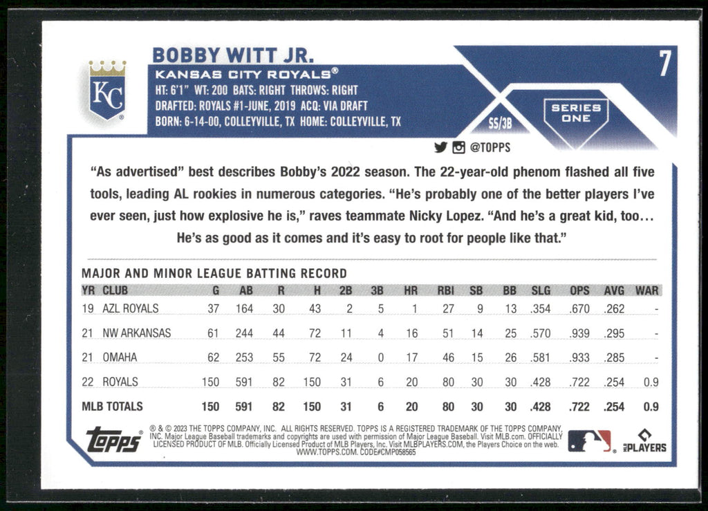 2023 Topps #7 Bobby Witt Jr.
