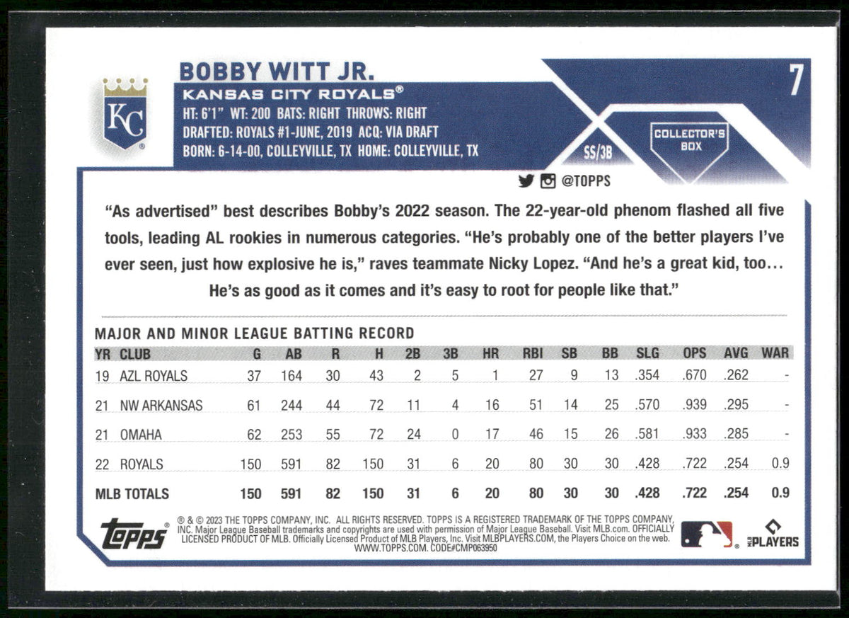 2023 Topps #7 Bobby Witt Jr.