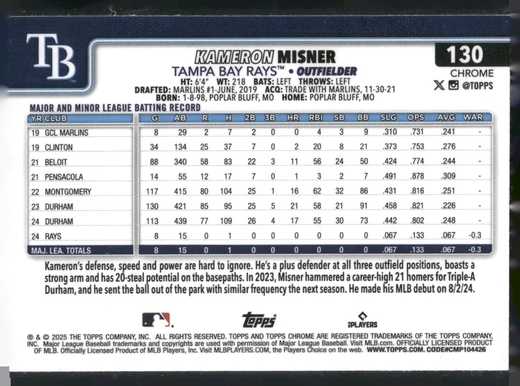 2025 Topps Chrome #130 Kameron Misner