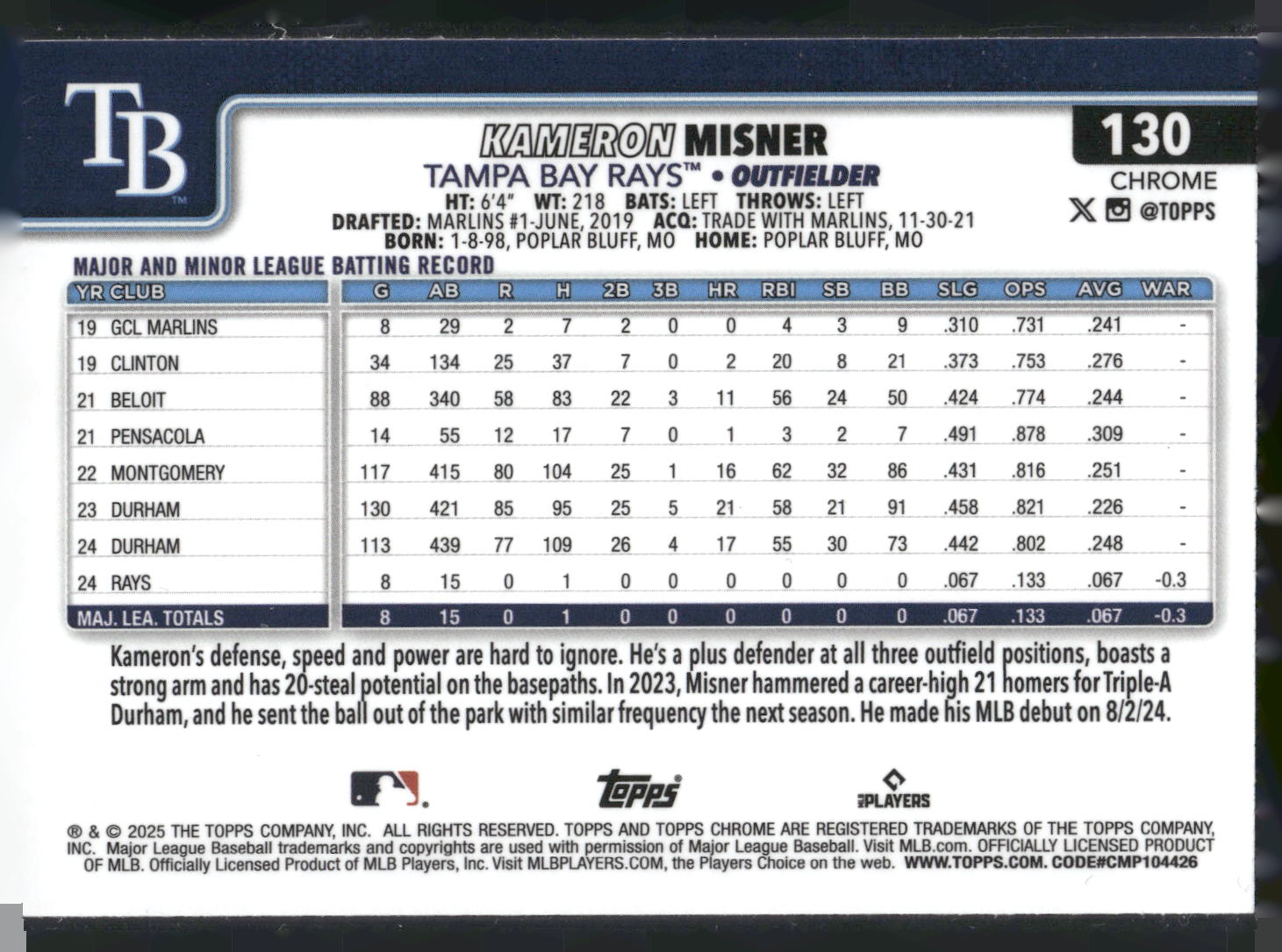 2025 Topps Chrome #130 Kameron Misner