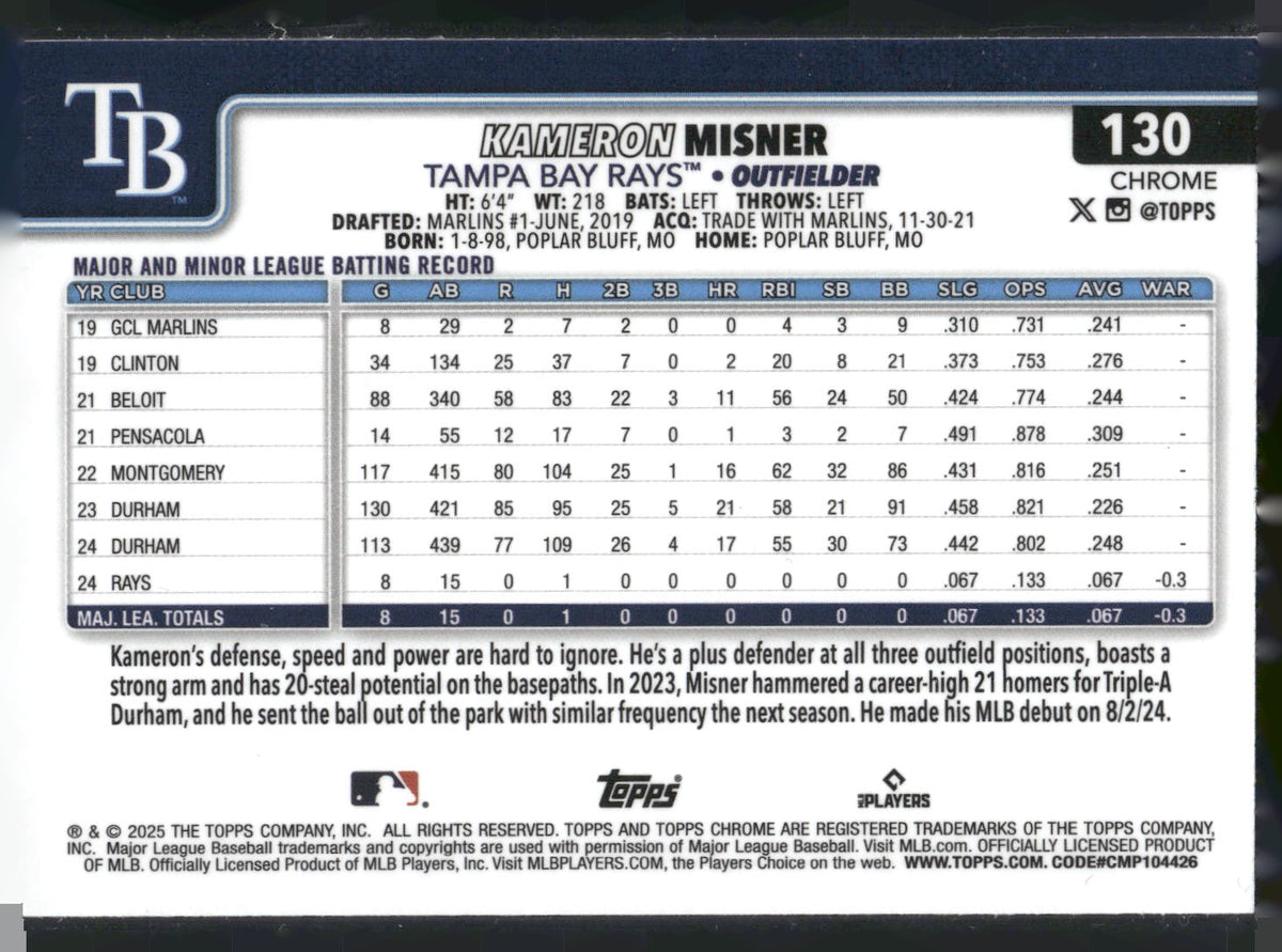 2025 Topps Chrome #130 Kameron Misner