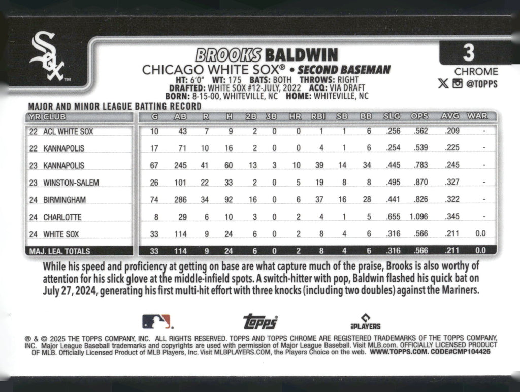 2025 Topps Chrome #3 Brooks Baldwin