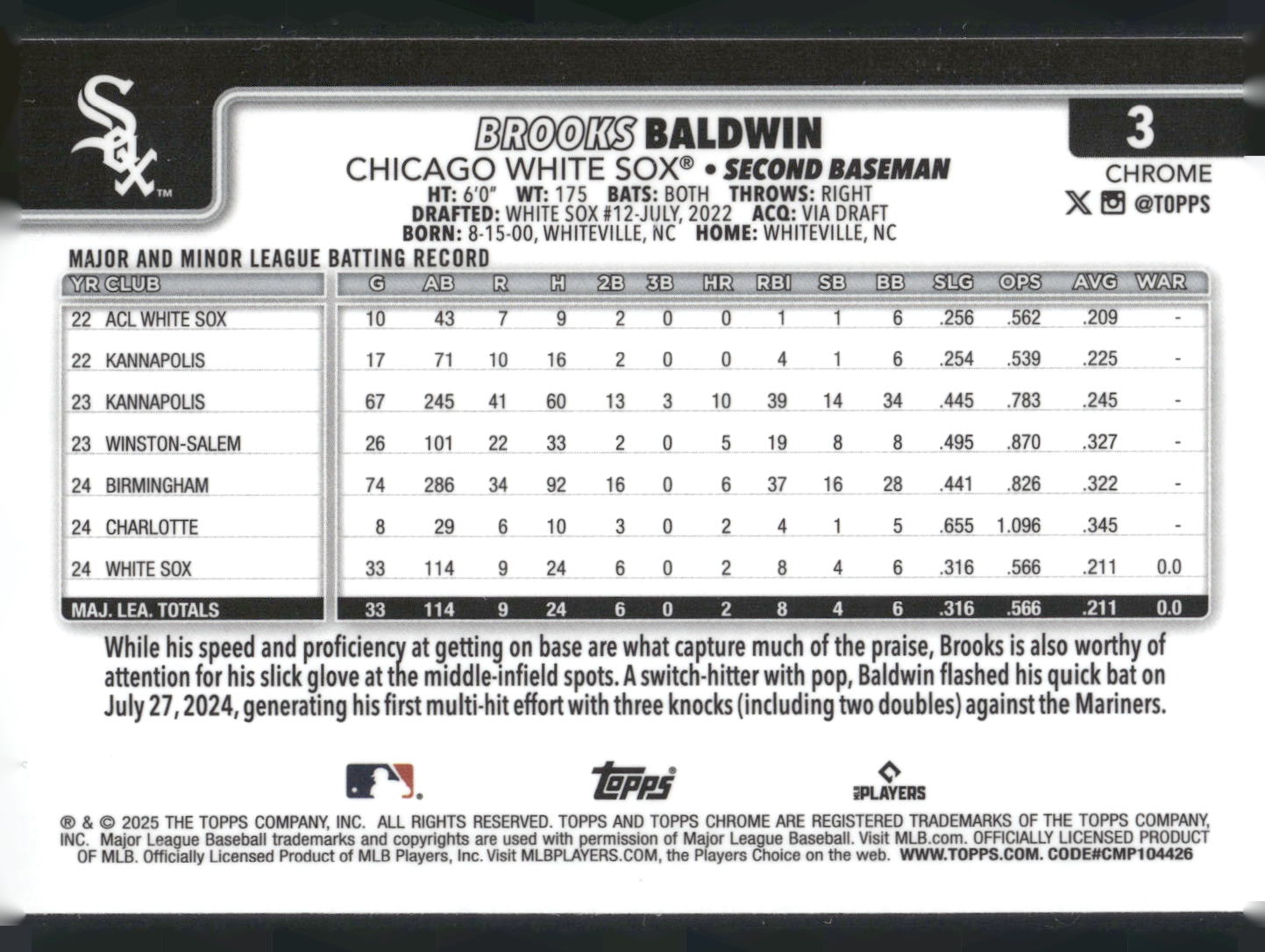 2025 Topps Chrome #3 Brooks Baldwin