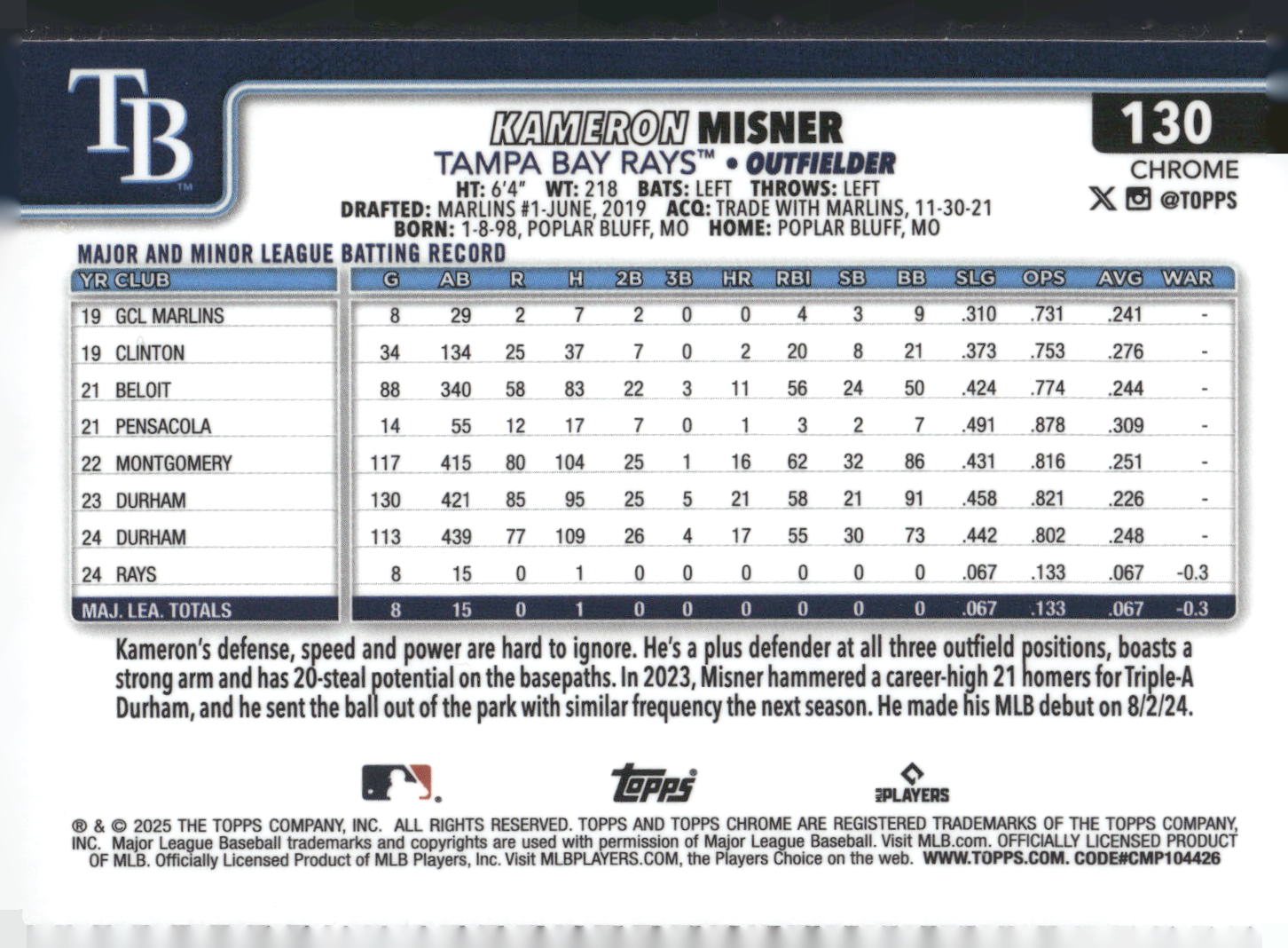2025 Topps Chrome #130 Kameron Misner