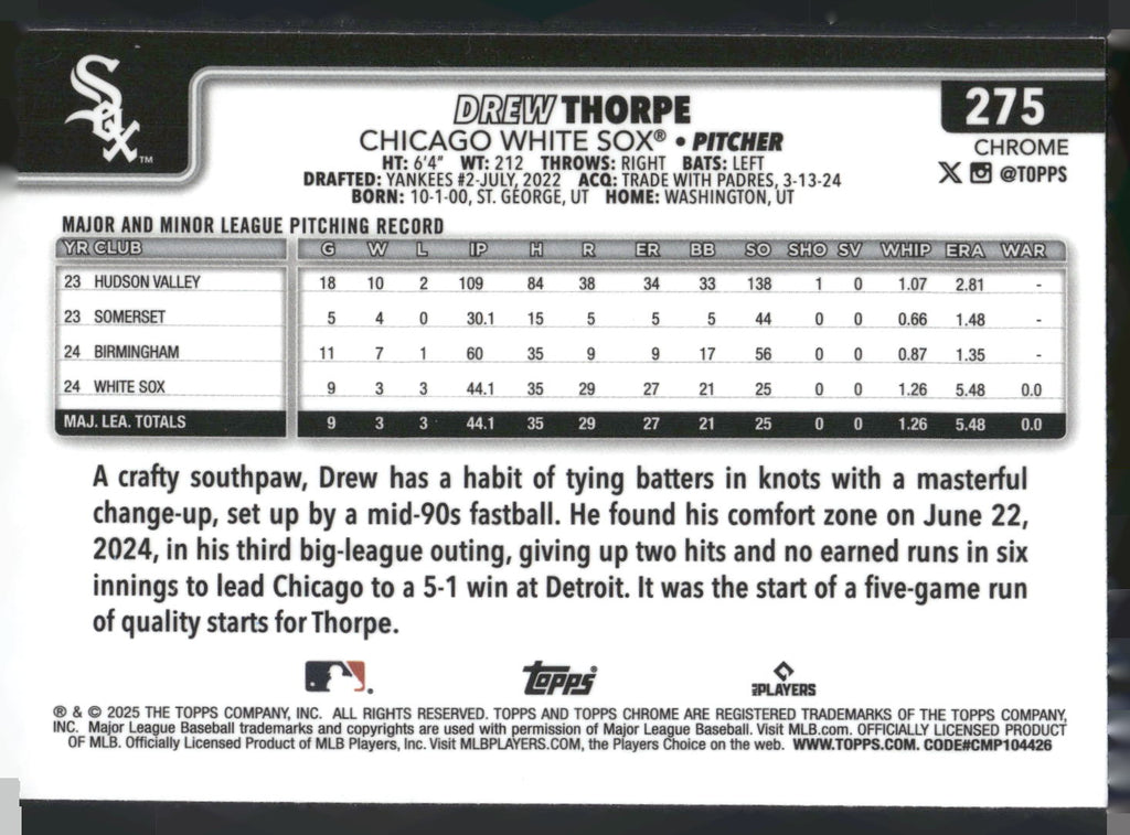 2025 Topps Chrome #275 Drew Thorpe