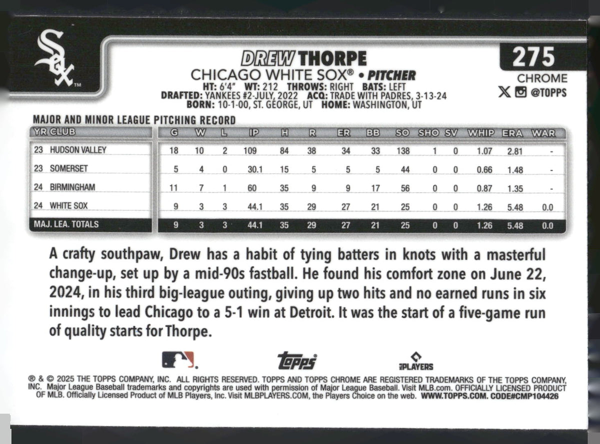 2025 Topps Chrome #275 Drew Thorpe