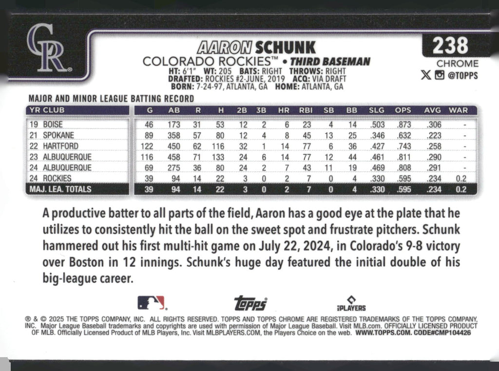 2025 Topps Chrome #238 Aaron Schunk