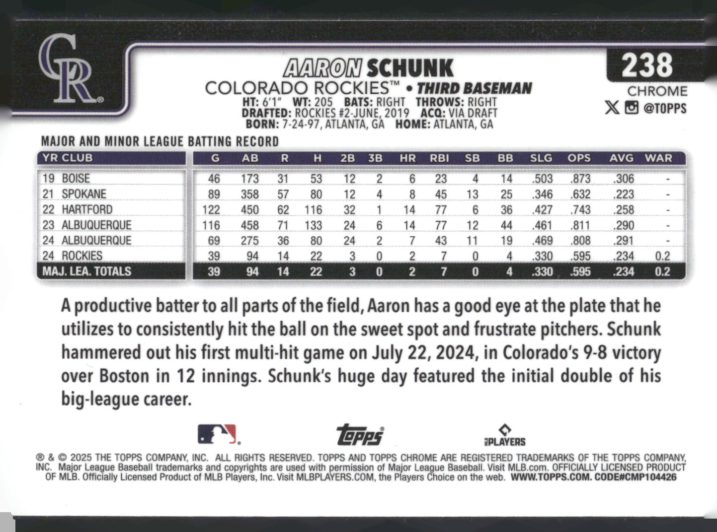 2025 Topps Chrome #238 Aaron Schunk