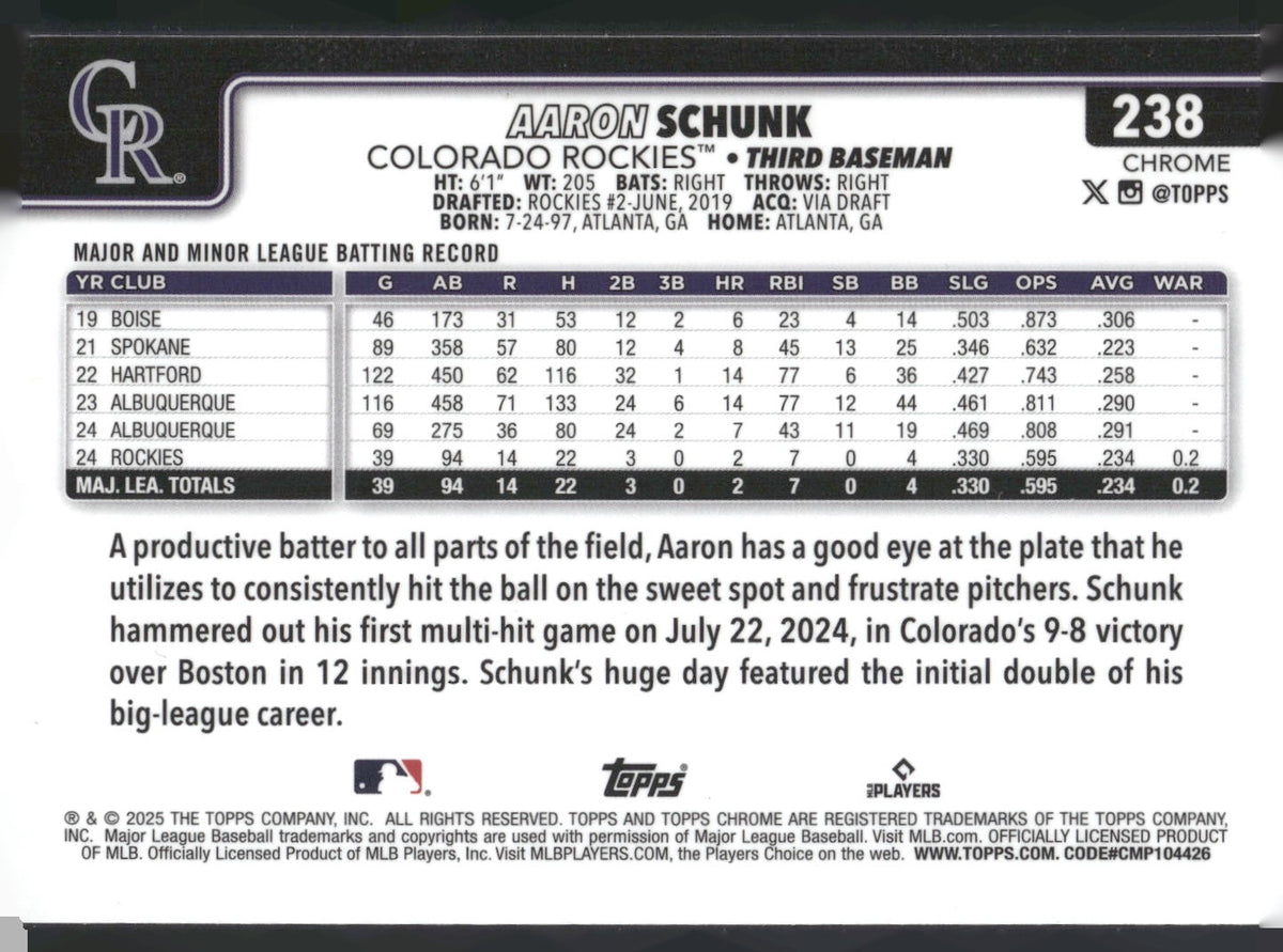 2025 Topps Chrome #238 Aaron Schunk