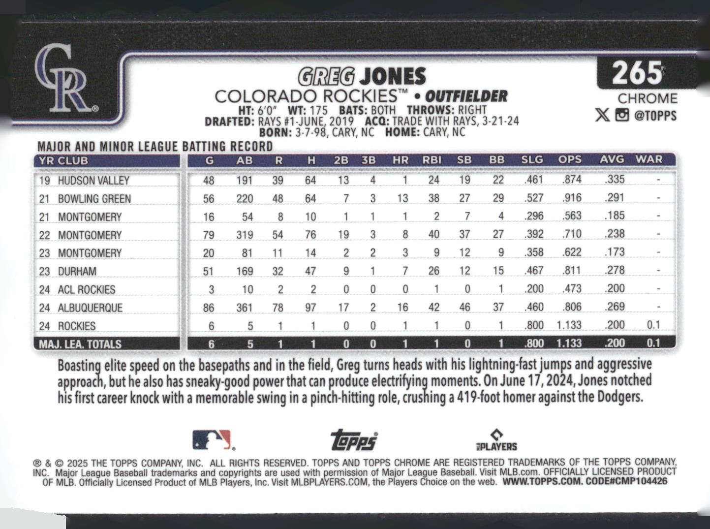 2025 Topps Chrome #265 Greg Jones