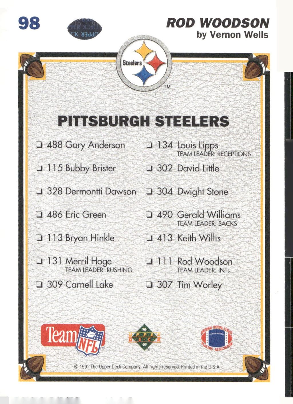 1991 Upper Deck #98 Rod Woodson