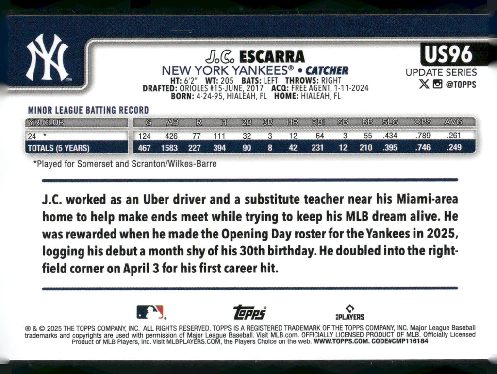2025 Topps Update #US96 J.C. Escarra