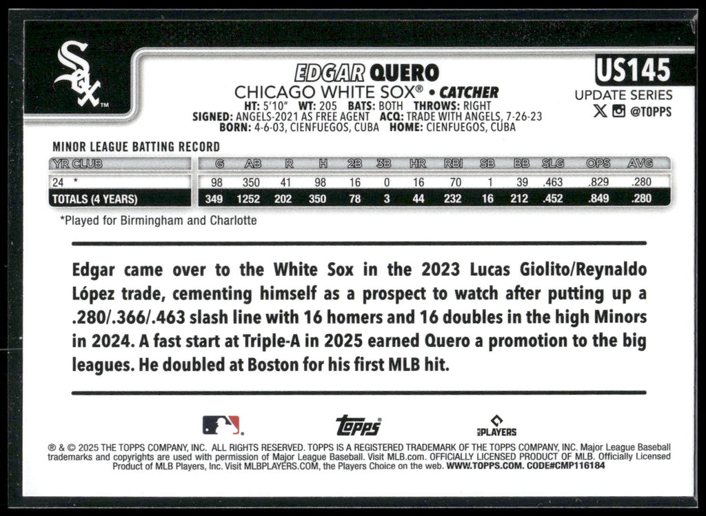 2025 Topps Update #US145 Edgar Quero