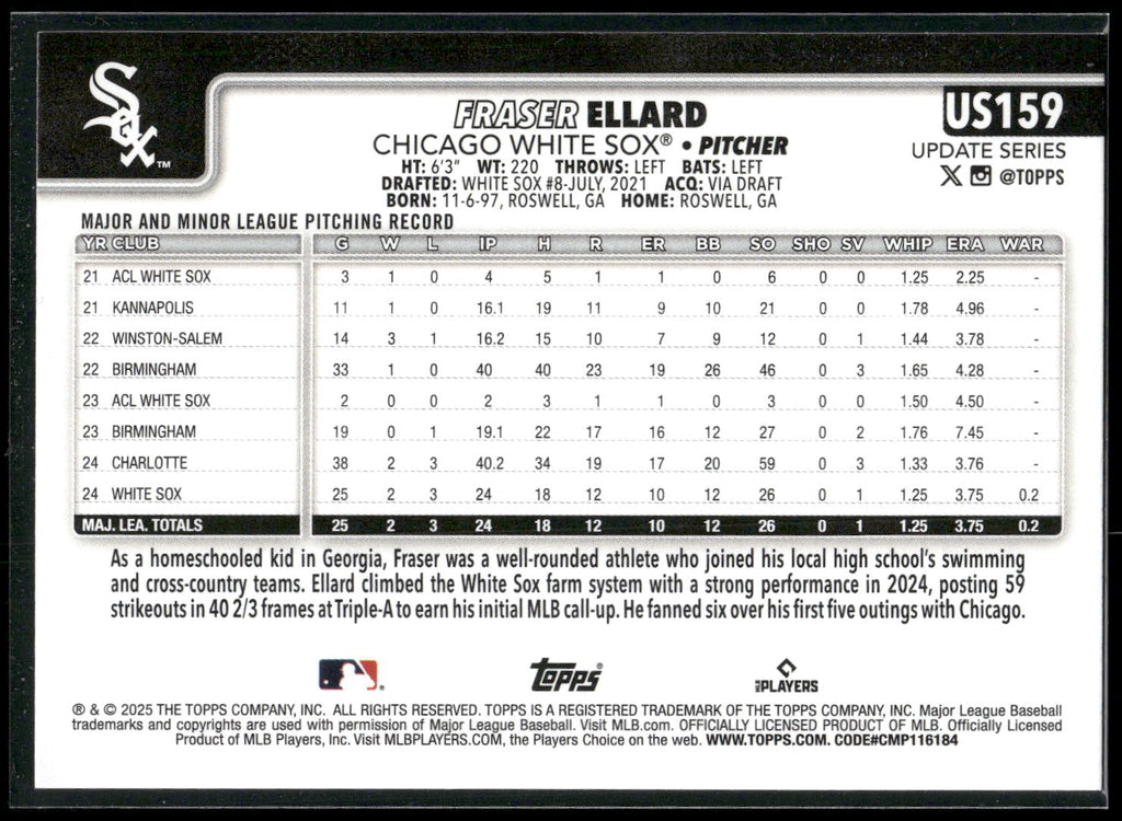 2025 Topps Update #US159 Fraser Ellard