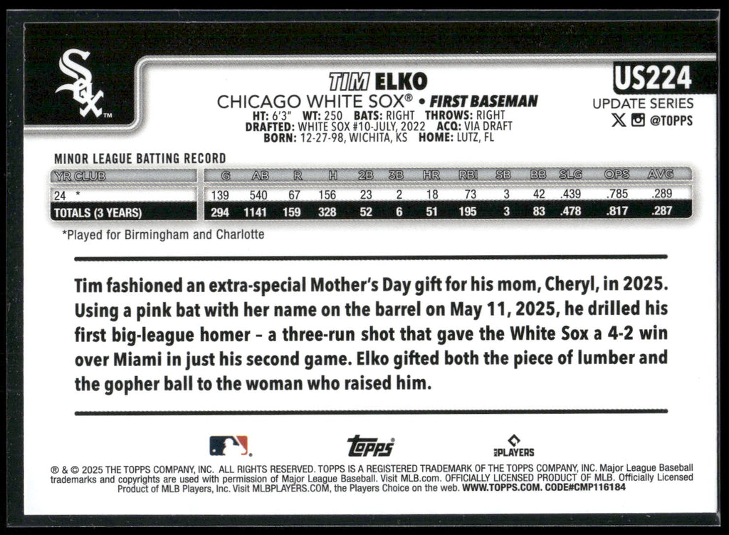 2025 Topps Update #US224 Tim Elko