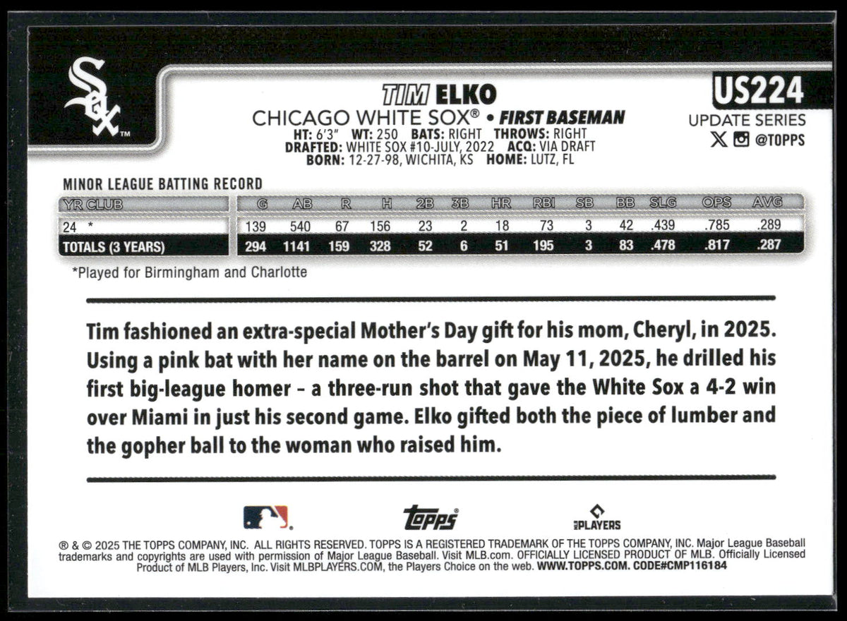 2025 Topps Update #US224 Tim Elko