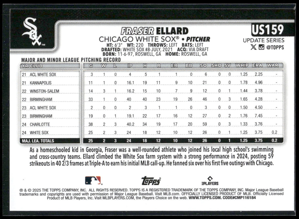 2025 Topps Update #US159 Fraser Ellard