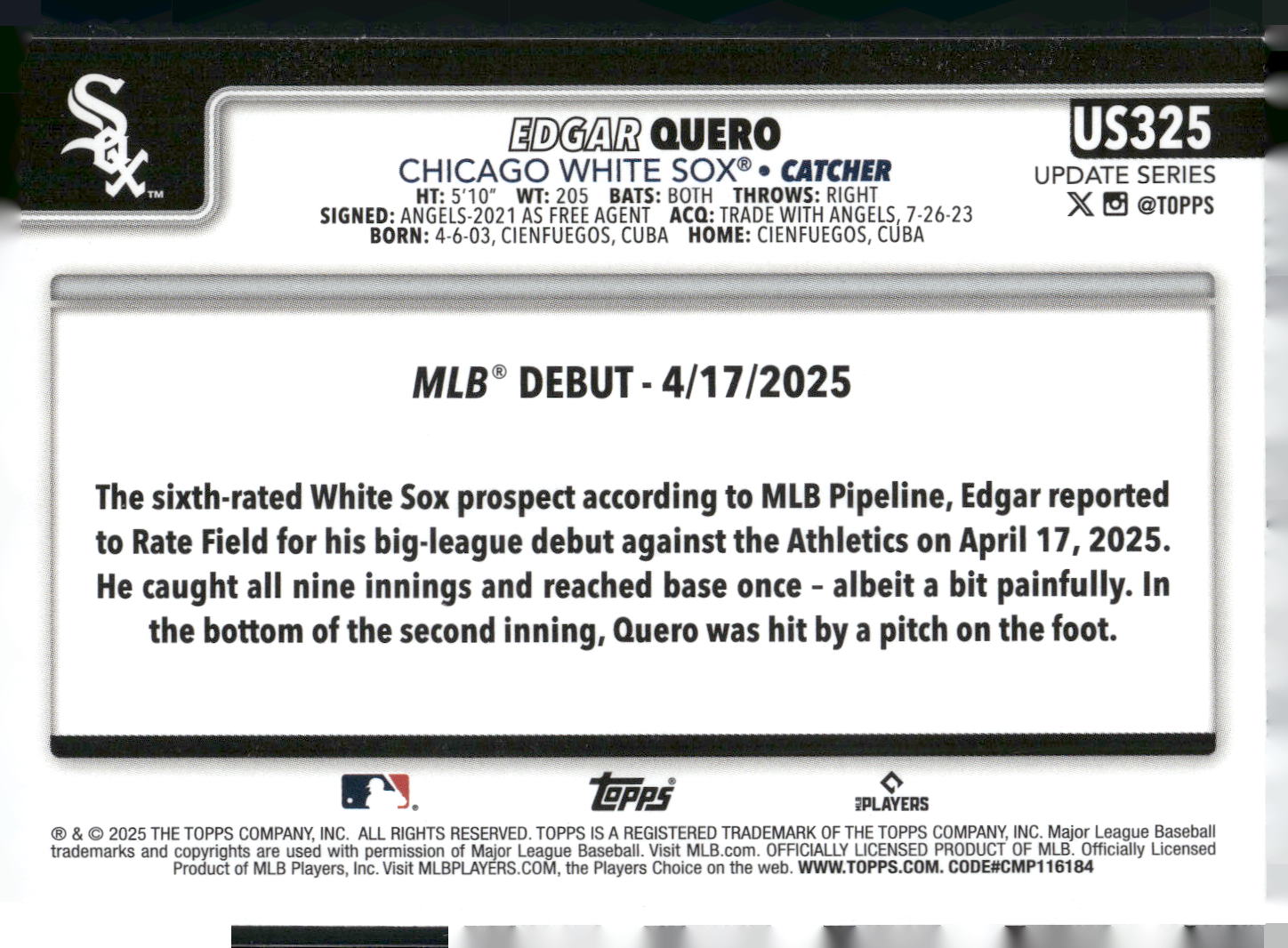 2025 Topps Update #US325 Edgar Quero