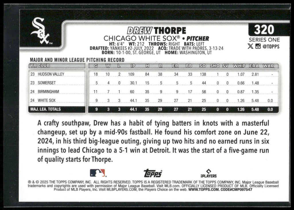 2025 Topps #320 Drew Thorpe