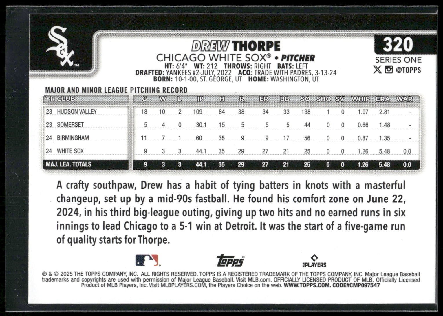 2025 Topps #320 Drew Thorpe