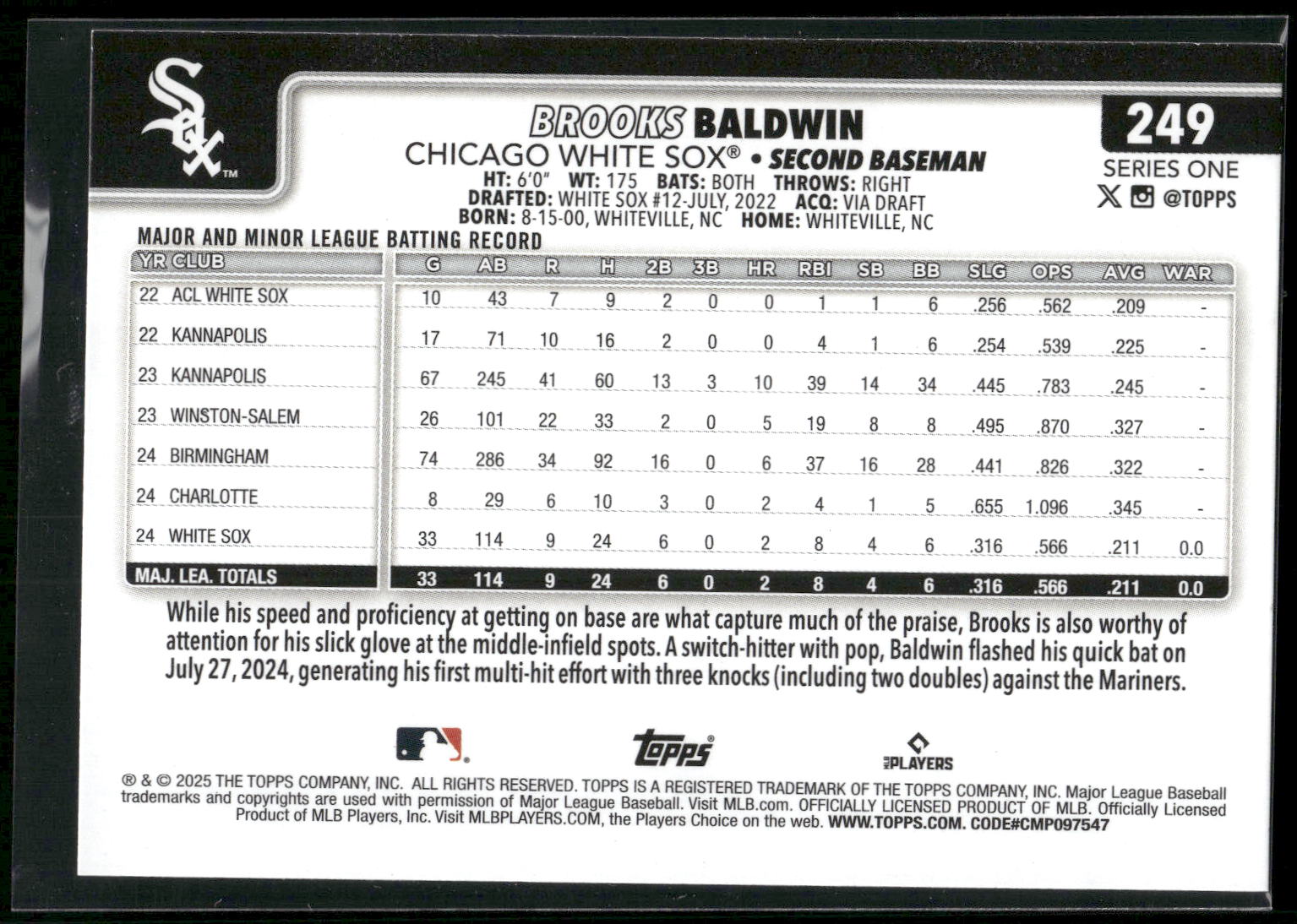 2025 Topps #249 Brooks Baldwin