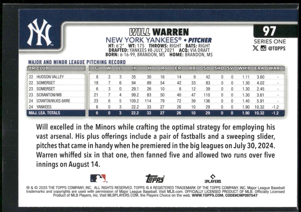 2025 Topps #97 Will Warren
