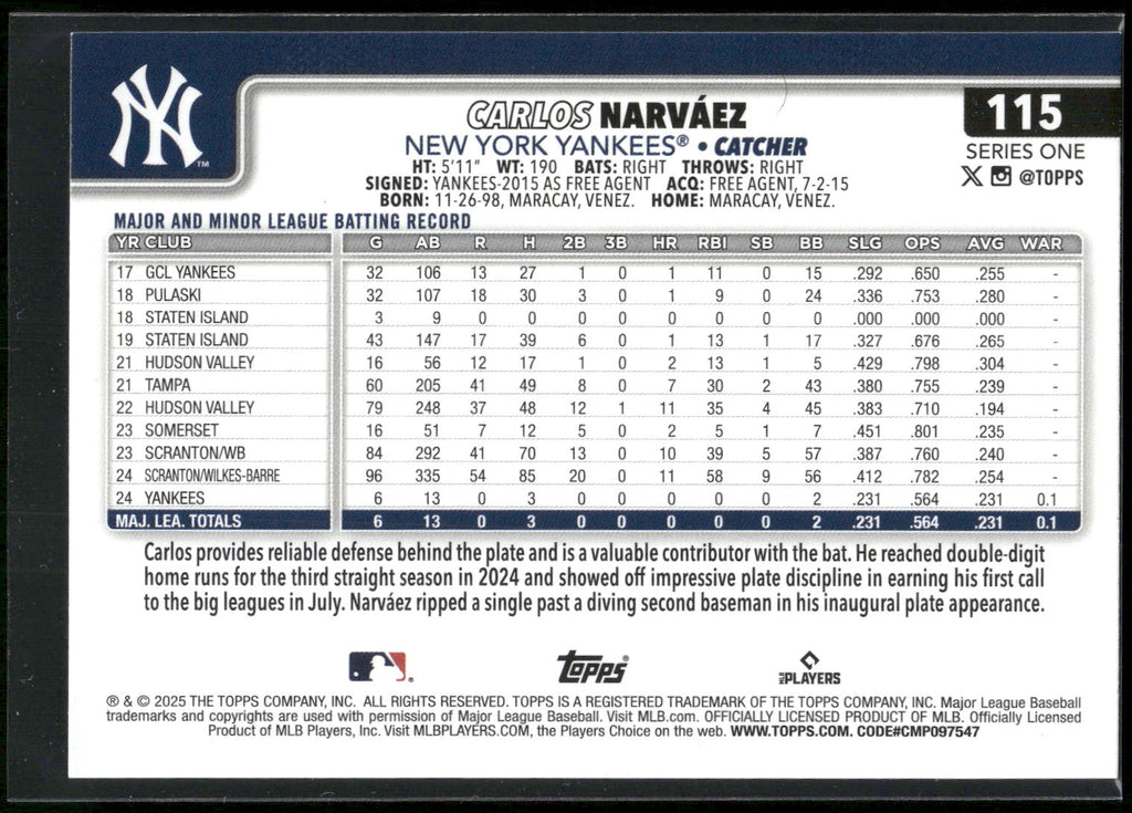2025 Topps #115 Carlos Narvaez