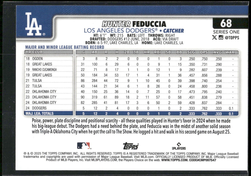 2025 Topps #68 Hunter Feduccia