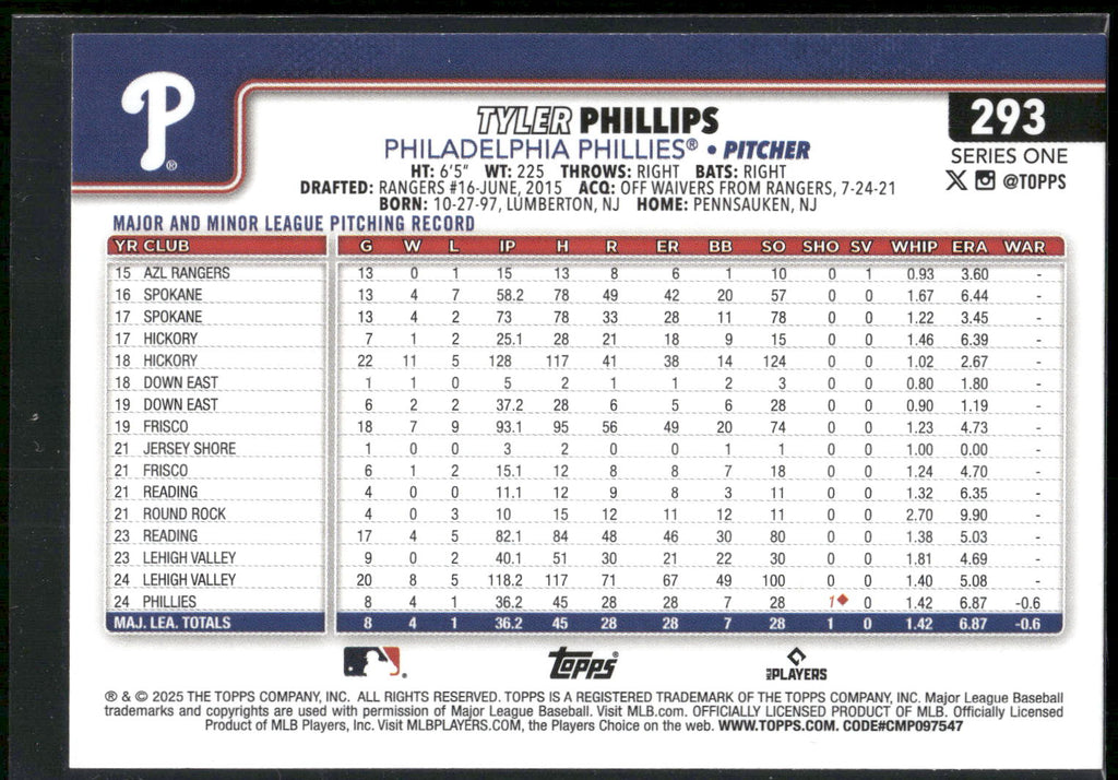 2025 Topps #293 Tyler Phillips
