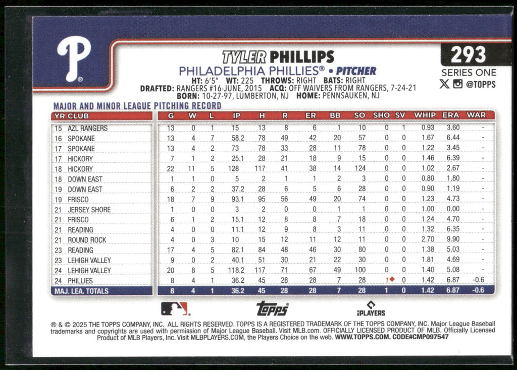 2025 Topps #293 Tyler Phillips